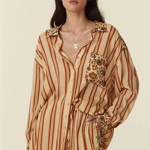 Spell Impala Lily Gold Striped Shirt Dress